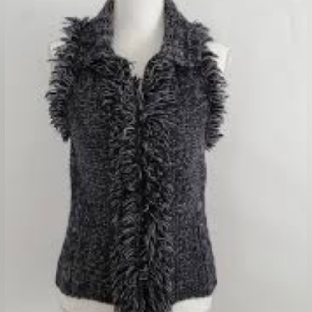 Banana Republic Vest Womens Large Blue Alpaca Wool Blend Full Zip Fringe Size S